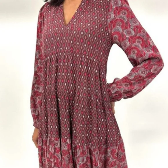 Anthropologie Maeve Patterned Long Sleeve Dress Size Large - Picture 3 of 9